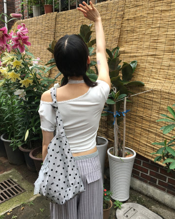 Somni Dot Lace Ribbon Big Shoulder Bag